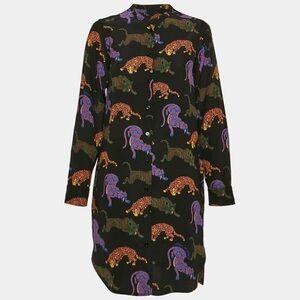 Stella McCartney Black Cats Silk Shirt Dress
